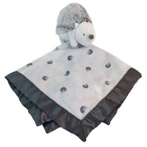 Cloud Island Hedgehog Lovey 14" Gray White Baby Security Blanket Satin Trim Back